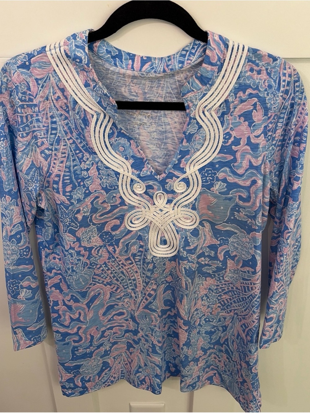Lilly Pulitzer Blue & Pink Scalloped V-Neck Tunic